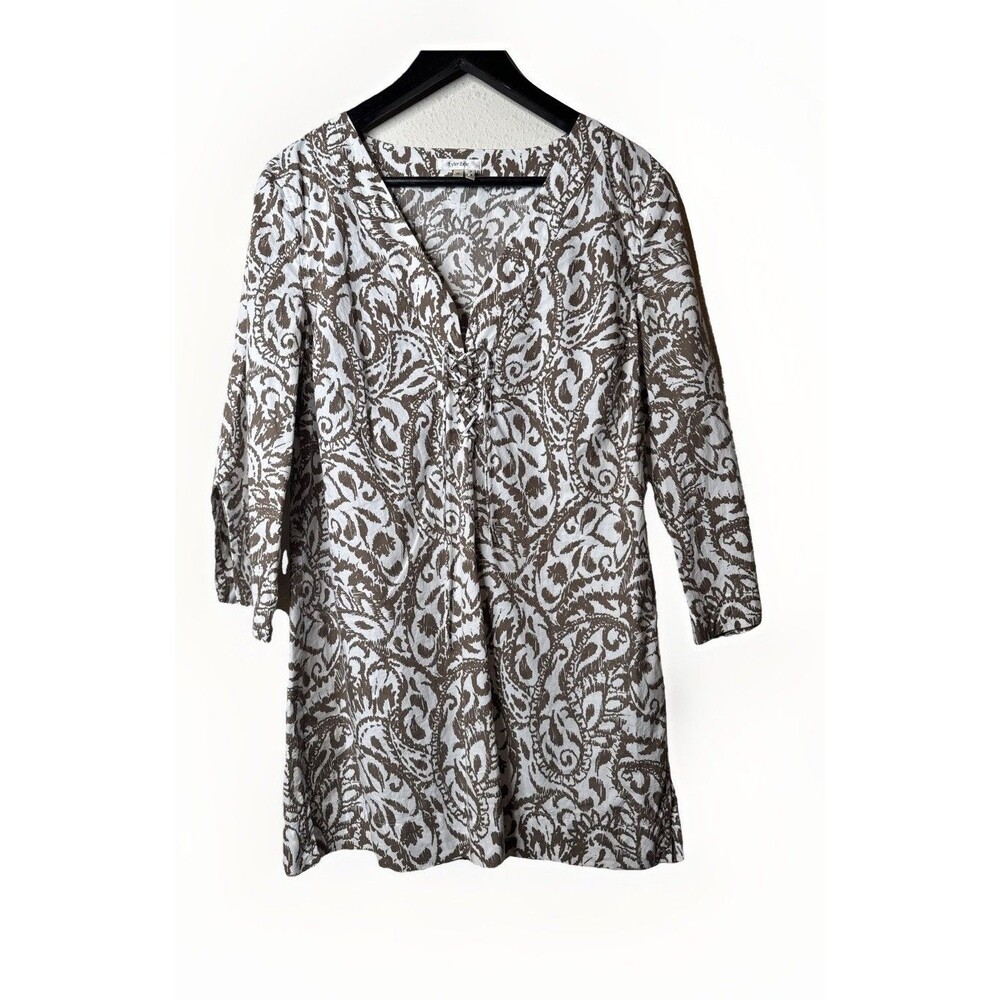 TYLER BOE Womens Lace Up Front Tunic Top brown White Size 10